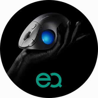 EQ trackball held by a hand.