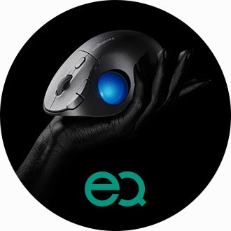 EQ trackball held by a hand.