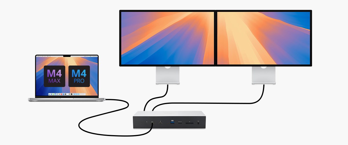 SD5000T5 docking station supporting up to dual 6K resolution for MacBooks with M4 Pro and M4 Max chipsets.