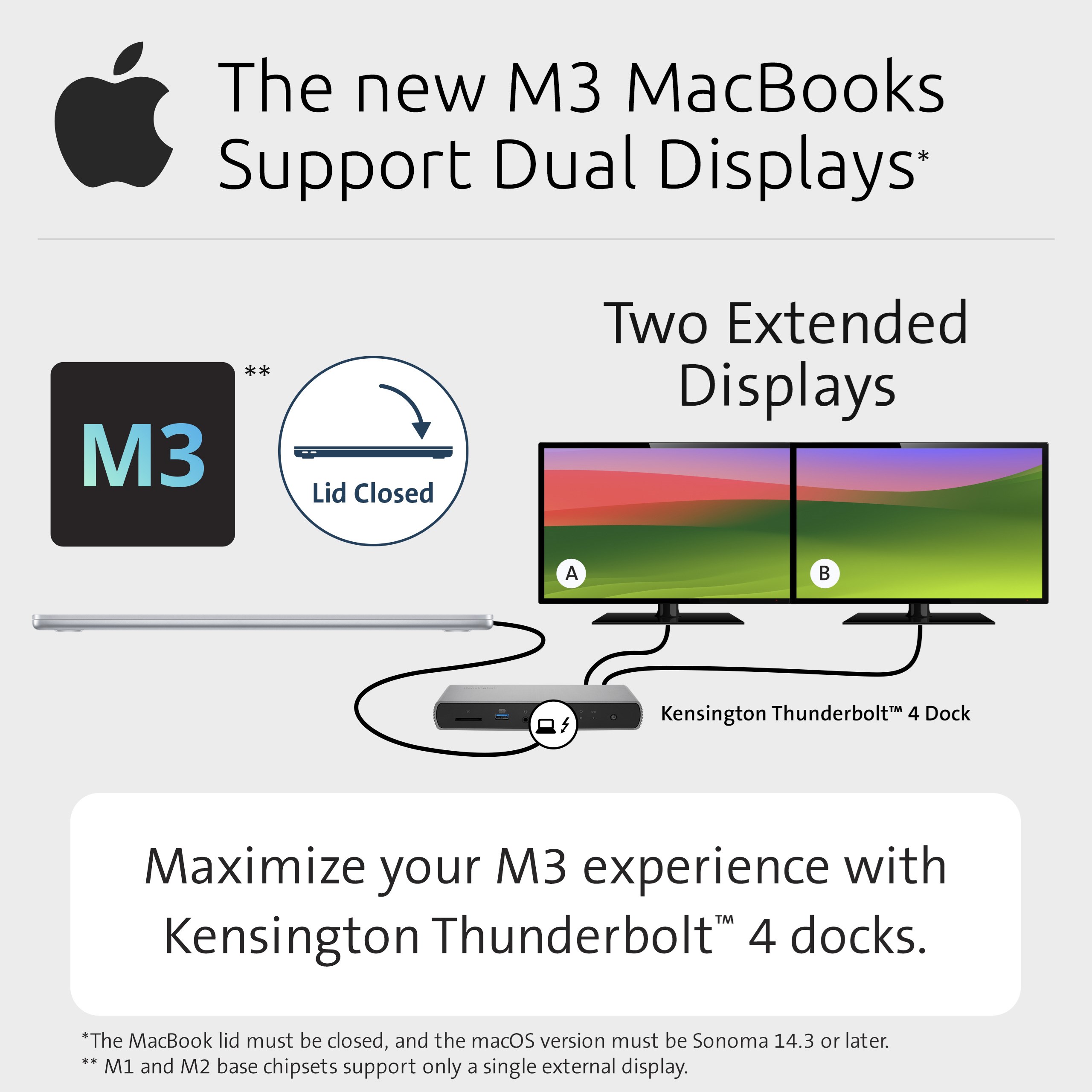 Maximize your M3 experience with Kensington Thunderbolt docking stations.