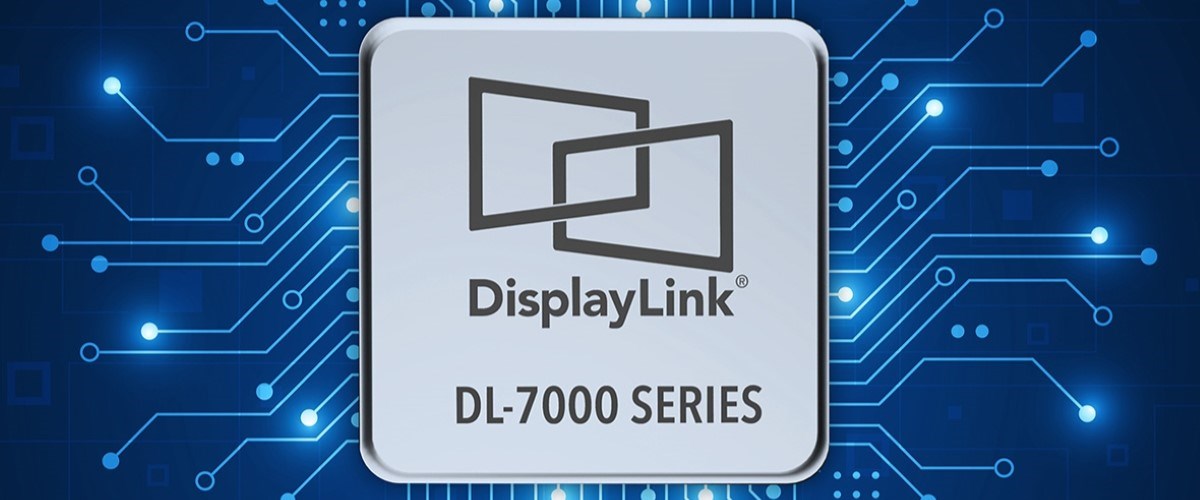 DisplayLink DL-7000 Series logo on a tech-themed circuit board background.