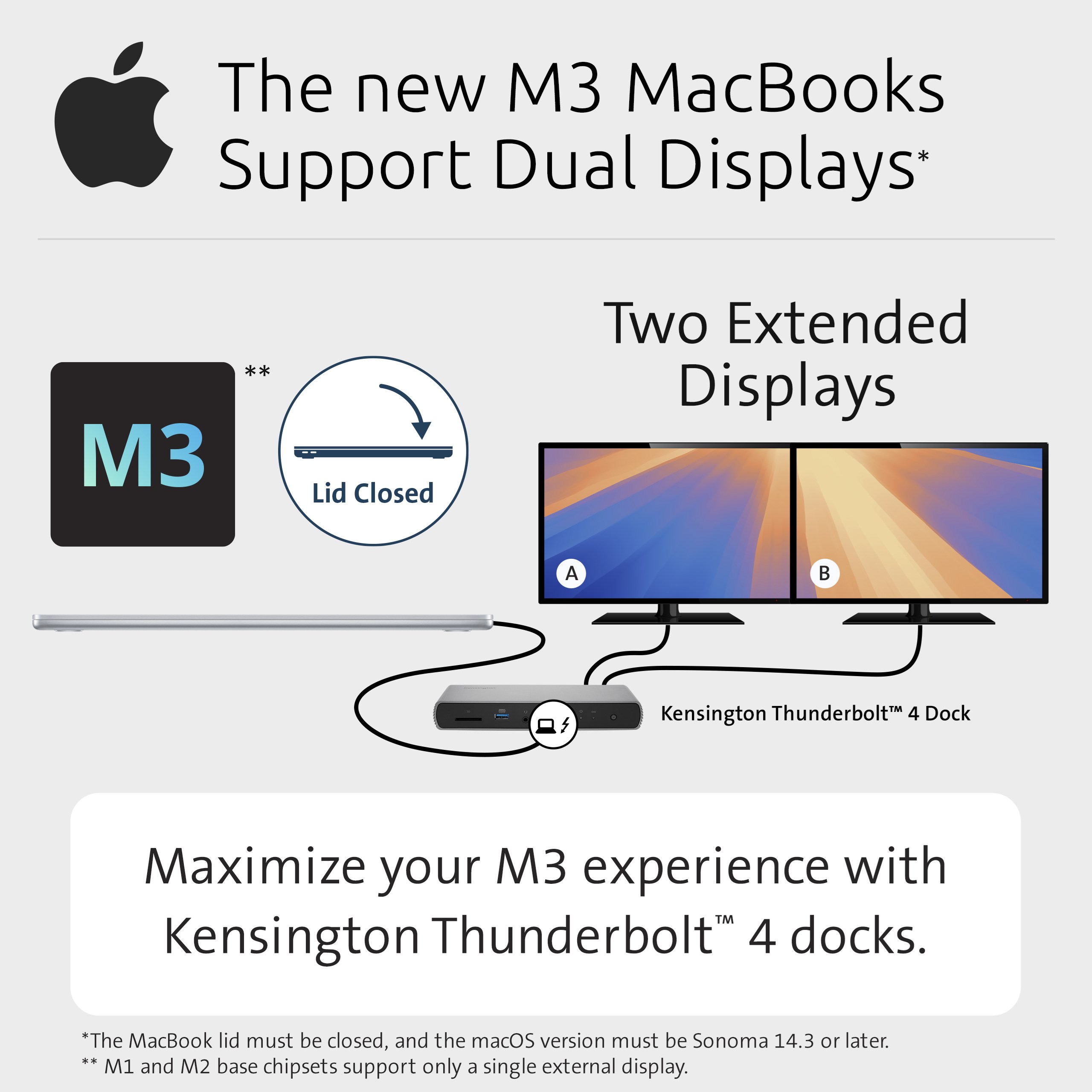 Maximize your M3 experience with Kensington Thunderbolt docks.