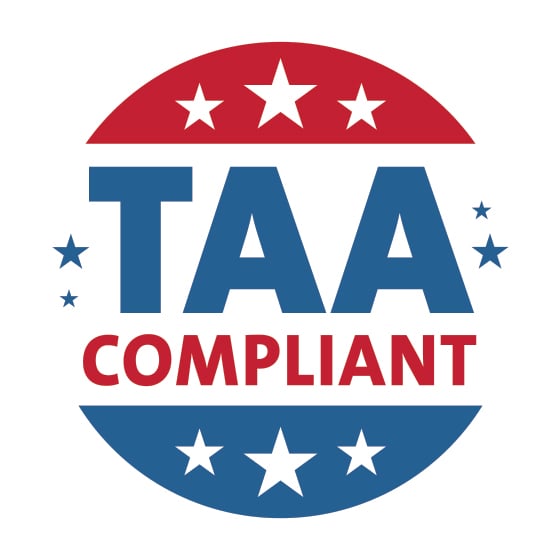 TAA Compliant badge with red, white, and blue design and stars—highlighting Kensington's government-ready tech accessories