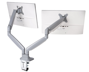 SmartFit™ One-Touch Height Adjustable Dual Monitor Arm on white background.