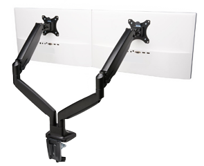 SmartFit™ One-Touch Height Adjustable Dual Monitor Arm on white background.