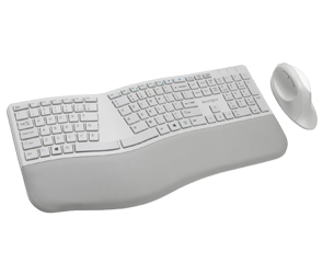 Pro Fit® Ergo Wireless Keyboard and Mouse—Gray on white background.