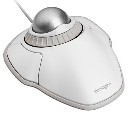 Orbit® Trackball with Scroll Ring — White on white background.