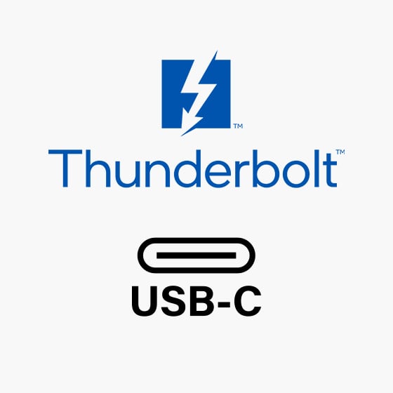 Laptop connection types: Thunderbolt, USB-C.