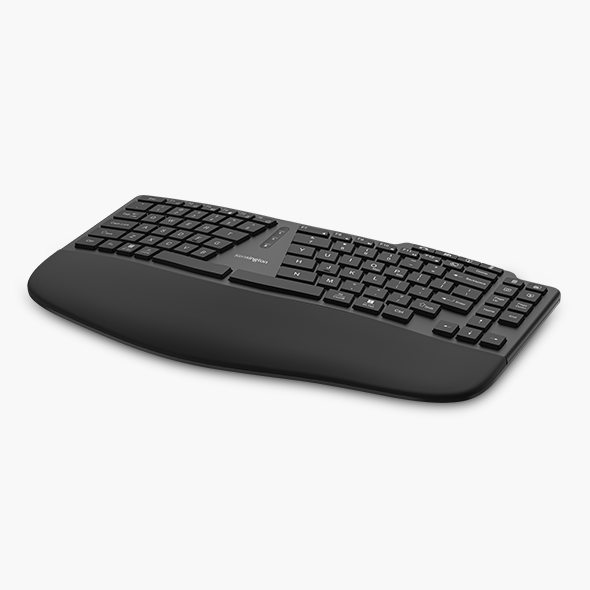 Ergonomic keyboards and mice with a close up of  the Kensington KB675 Keyboard in black.