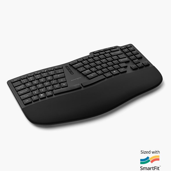 Ergonomic keyboards and mice with a close up of  the Kensington KB675 Keyboard in black.