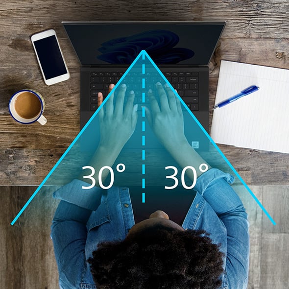 Kensington privacy screen limits viewing angle, narrowing the field of vision to 30 degrees.