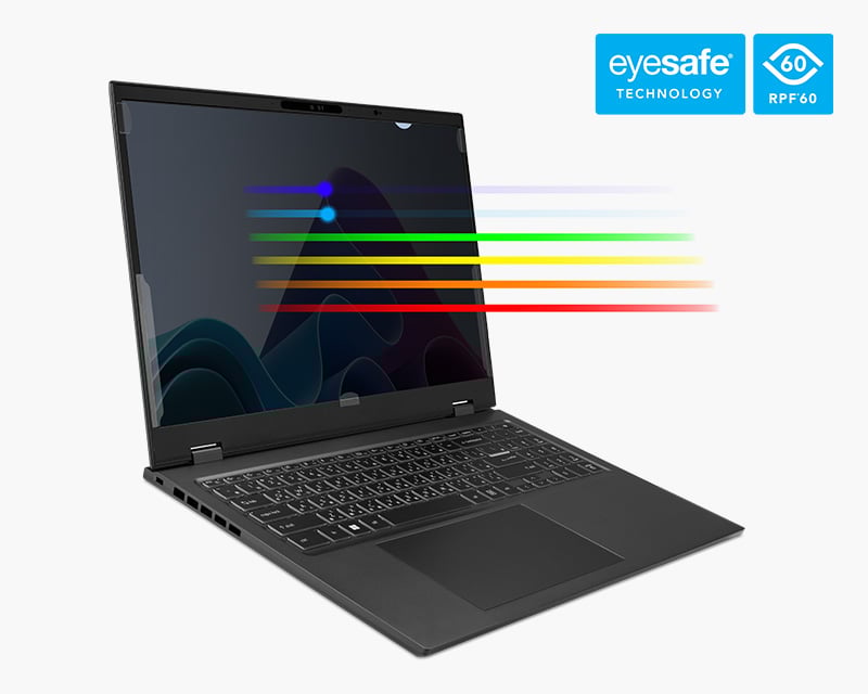 Laptop using eyesafe blue light reduction reflecting different color wavelengths.