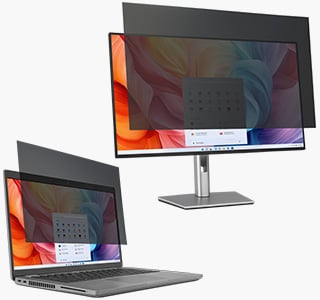 Kensington EQ Blickschutzfilter auf Laptop und Desktop.