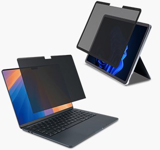 Kensington MagPro Elite Magnetische Blickschutzfilter auf Laptop und iPad.