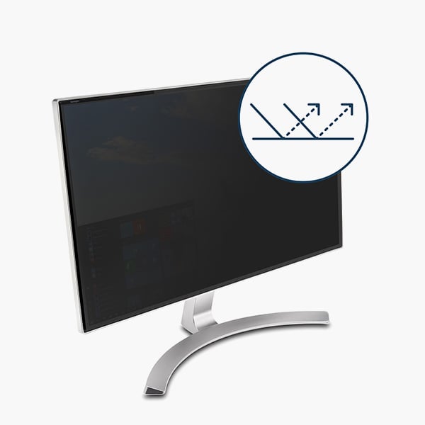 Installation of Kensington Privacy Screen on desktop reduces glare with its anti-reflective coating.